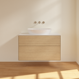 Тумба под раковину Villeroy & Boch Finion 100х50,1 см МДФ шпон дуба/стекло белое матовое FA0100PC