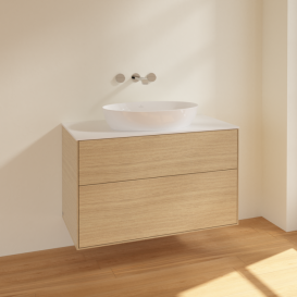 Тумба под раковину Villeroy & Boch Finion 100х50,1 см МДФ шпон дуба/стекло белое матовое FA0100PC