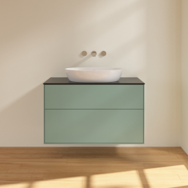 Тумба під раковину Villeroy & Boch Finion 100х50,1 см МДФ оливковий матовий лак/скло чорне матове FA0200GM