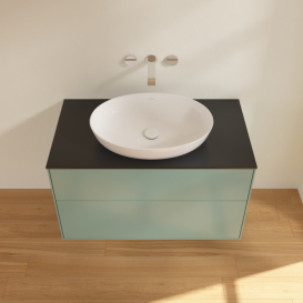 Тумба під раковину Villeroy & Boch Finion 100х50,1 см МДФ оливковий матовий лак/скло чорне матове FA0200GM