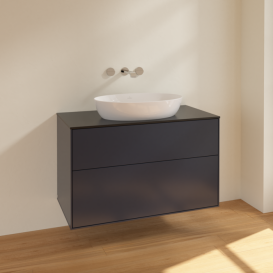 Тумба под раковину Villeroy & Boch Finion 100х50,1 см МДФ темно-синий матовый лак/стекло черное матовое FA0200HG