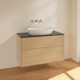 Тумба под раковину Villeroy & Boch Finion 100х50,1 см МДФ шпон дуба/стекло черное матовое FA0200PC