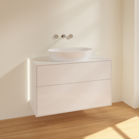 Тумба под раковину Villeroy & Boch Finion 100х50,1 см с подсветкой МДФ глянцевый белый лак/стекло белое матовое GA0100GF
