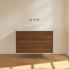 Тумба под раковину Villeroy & Boch Finion 100х50,1 см с подсветкой МДФ шпон грецкого ореха/стекло белое матовое GA0100GN