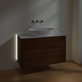 Тумба под раковину Villeroy & Boch Finion 100х50,1 см с подсветкой МДФ шпон грецкого ореха/стекло белое матовое GA0100GN