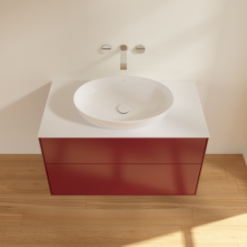 Тумба под раковину Villeroy & Boch Finion 100х50,1 см с подсветкой МДФ пион матовый лак/стекло белое матовое GA0100HB