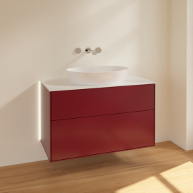 Тумба под раковину Villeroy & Boch Finion 100х50,1 см с подсветкой МДФ пион матовый лак/стекло белое матовое GA0100HB