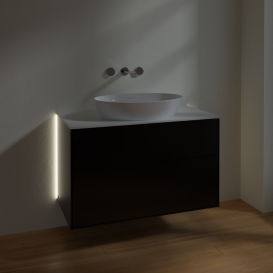 Тумба под раковину Villeroy & Boch Finion 100х50,1 см с подсветкой МДФ черный матовый лак/стекло белое матовое GA0100PD