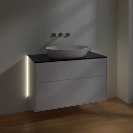 Тумба под раковину Villeroy & Boch Finion 100х50,1 см с подсветкой МДФ глянцевый белый лак/стекло черное матовое GA0200GF