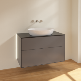 Тумба под раковину Villeroy & Boch Finion 100х50,1 см с подсветкой МДФ антрацит матовый лак/стекло черное матовое GA0200GK