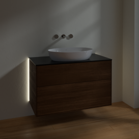 Тумба под раковину Villeroy & Boch Finion 100х50,1 см с подсветкой МДФ шпон грецкого ореха/стекло черное матовое GA0200GN