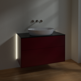 Тумба под раковину Villeroy & Boch Finion 100х50,1 см с подсветкой МДФ пион матовый лак/стекло черное матовое GA0200HB