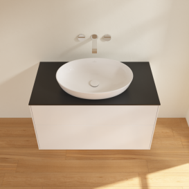 Тумба под раковину Villeroy & Boch Finion 100х50,1 см с подсветкой МДФ белый матовый лак/стекло черное матовое GA0200MT