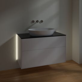 Тумба под раковину Villeroy & Boch Finion 100х50,1 см с подсветкой МДФ белый матовый лак/стекло черное матовое GA0200MT