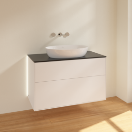 Тумба под раковину Villeroy & Boch Finion 100х50,1 см с подсветкой МДФ белый матовый лак/стекло черное матовое GA0200MT