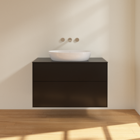 Тумба под раковину Villeroy & Boch Finion 100х50,1 см с подсветкой МДФ черный матовый лак/стекло черное матовое GA0200PD