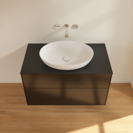 Тумба под раковину Villeroy & Boch Finion 100х50,1 см с подсветкой МДФ черный матовый лак/стекло черное матовое GA0200PD