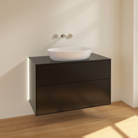 Тумба под раковину Villeroy & Boch Finion 100х50,1 см с подсветкой МДФ черный матовый лак/стекло черное матовое GA0200PD