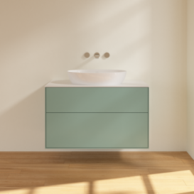 Тумба под раковину Villeroy & Boch Finion 100х50,1 см с подсветкой МДФ оливковый матовый лак/стекло белое матовое GA0100GM