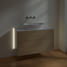 Тумба под раковину Villeroy & Boch Finion 100х50,1 см с подсветкой МДФ шпон дуба/стекло белое матовое GA0100PC