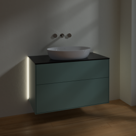 Тумба под раковину Villeroy & Boch Finion 100х50,1 см с подсветкой МДФ оливковый матовый лак/стекло черное матовое GA0200GM