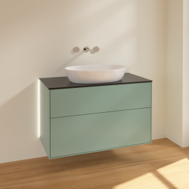 Тумба под раковину Villeroy & Boch Finion 100х50,1 см с подсветкой МДФ оливковый матовый лак/стекло черное матовое GA0200GM