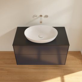 Тумба под раковину Villeroy & Boch Finion 100х50,1 см с подсветкой МДФ темно-синий матовый лак/стекло черное матовое GA0200HG