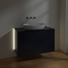 Тумба под раковину Villeroy & Boch Finion 100х50,1 см с подсветкой МДФ темно-синий матовый лак/стекло черное матовое GA0200HG