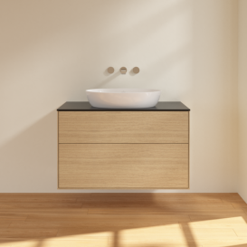 Тумба под раковину Villeroy & Boch Finion 100х50,1 см с подсветкой МДФ шпон дуба/стекло черное матовое GA0200PC