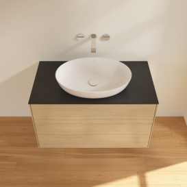 Тумба под раковину Villeroy & Boch Finion 100х50,1 см с подсветкой МДФ шпон дуба/стекло черное матовое GA0200PC