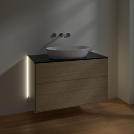 Тумба под раковину Villeroy & Boch Finion 100х50,1 см с подсветкой МДФ шпон дуба/стекло черное матовое GA0200PC