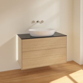 Тумба под раковину Villeroy & Boch Finion 100х50,1 см с подсветкой МДФ шпон дуба/стекло черное матовое GA0200PC