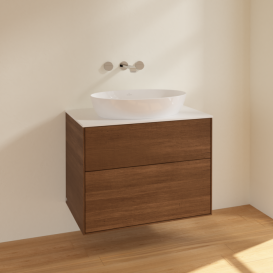 Тумба под раковину Villeroy & Boch Finion 80х50,1 см МДФ шпон грецкого ореха/стекло белое матовое F99100GN