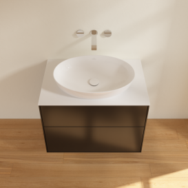 Тумба под раковину Villeroy & Boch Finion 80х50,1 см МДФ черный матовый лак/стекло белое матовое F99100PD