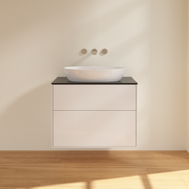 Тумба под раковину Villeroy & Boch Finion 80х50,1 см МДФ глянцевый белый лак/стекло черное матовое F99200GF