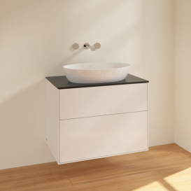 Тумба под раковину Villeroy & Boch Finion 80х50,1 см МДФ глянцевый белый лак/стекло черное матовое F99200GF