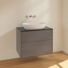 Тумба під раковину Villeroy & Boch Finion 80х50,1 см МДФ антрацит матовий лак/скло чорне матове F99200GK