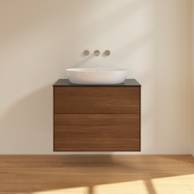 Тумба под раковину Villeroy & Boch Finion 80х50,1 см МДФ шпон грецкого ореха/стекло черное матовое F99200GN