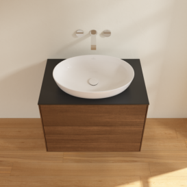 Тумба под раковину Villeroy & Boch Finion 80х50,1 см МДФ шпон грецкого ореха/стекло черное матовое F99200GN