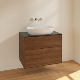 Тумба под раковину Villeroy & Boch Finion 80х50,1 см МДФ шпон грецкого ореха/стекло черное матовое F99200GN