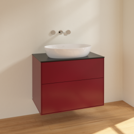 Тумба под раковину Villeroy & Boch Finion 80х50,1 см МДФ пион матовый лак/стекло черное матовое F99200HB