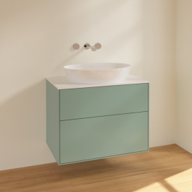 Тумба под раковину Villeroy & Boch Finion 80х50,1 см МДФ оливковый матовый лак/стекло белое матовое F99100GM