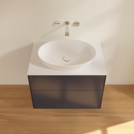 Тумба под раковину Villeroy & Boch Finion 80х50,1 см МДФ темно-синий матовый лак/стекло белое матовое F99100HG