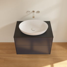 Тумба под раковину Villeroy & Boch Finion 80х50,1 см МДФ темно-синий матовый лак/стекло черное матовое F99200HG