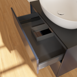 Тумба под раковину Villeroy & Boch Finion 80х50,1 см МДФ темно-синий матовый лак/стекло черное матовое F99200HG