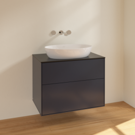 Тумба под раковину Villeroy & Boch Finion 80х50,1 см МДФ темно-синий матовый лак/стекло черное матовое F99200HG