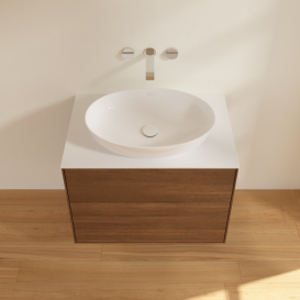 Тумба под раковину Villeroy & Boch Finion 80х50,1 см с подсветкой МДФ шпон грецкого ореха/стекло белое матовое G99100GN