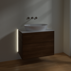 Тумба под раковину Villeroy & Boch Finion 80х50,1 см с подсветкой МДФ шпон грецкого ореха/стекло белое матовое G99100GN