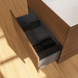 Тумба под раковину Villeroy & Boch Finion 80х50,1 см с подсветкой МДФ шпон грецкого ореха/стекло белое матовое G99100GN