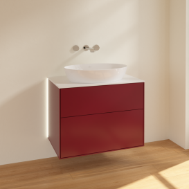 Тумба под раковину Villeroy & Boch Finion 80х50,1 см с подсветкой МДФ пион матовый лак/стекло белое матовое G99100HB